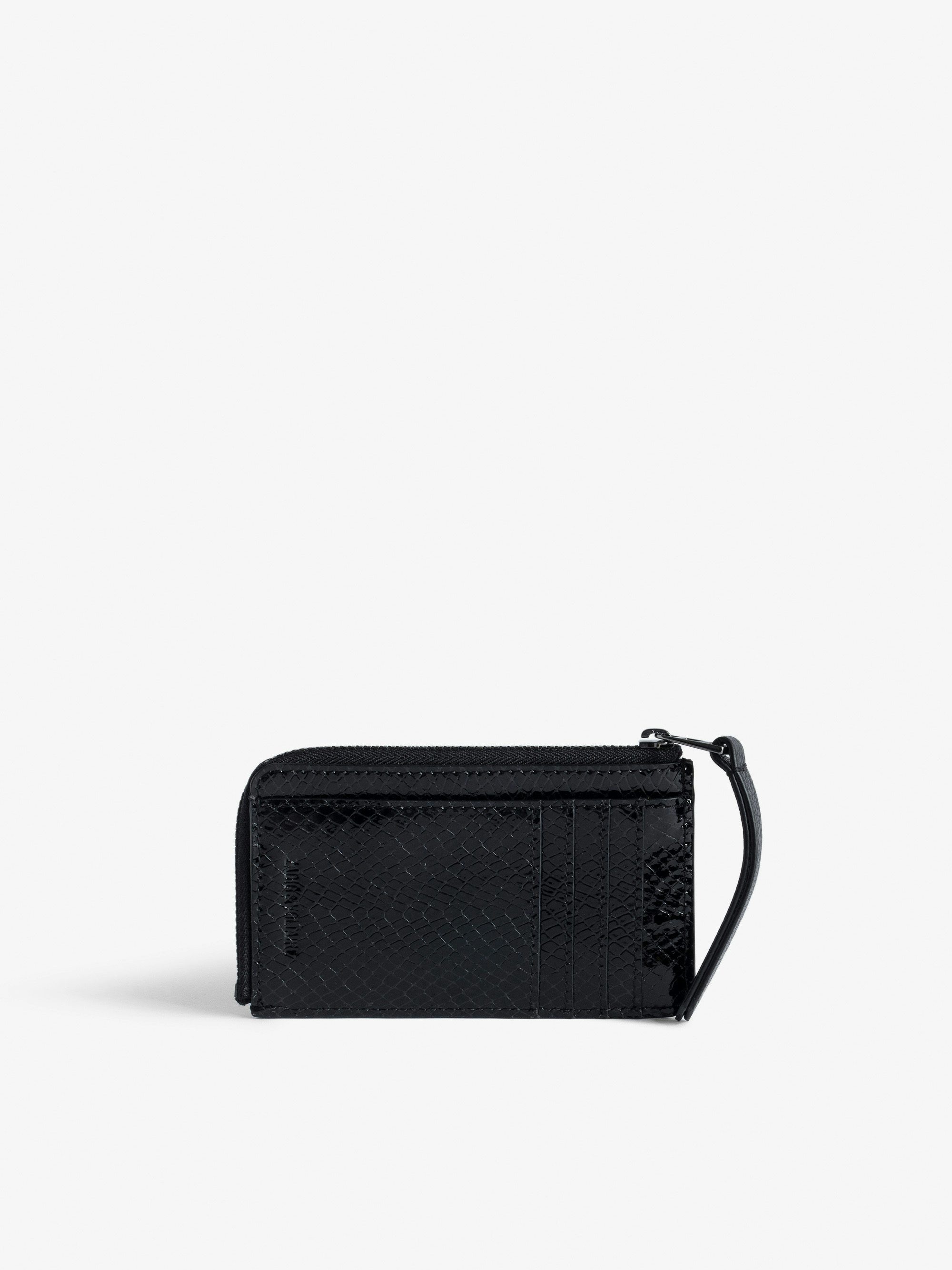 ZV Card Glossy Wild Embossed Card Holder - Glossy python-effect leather card holder with wing charm.